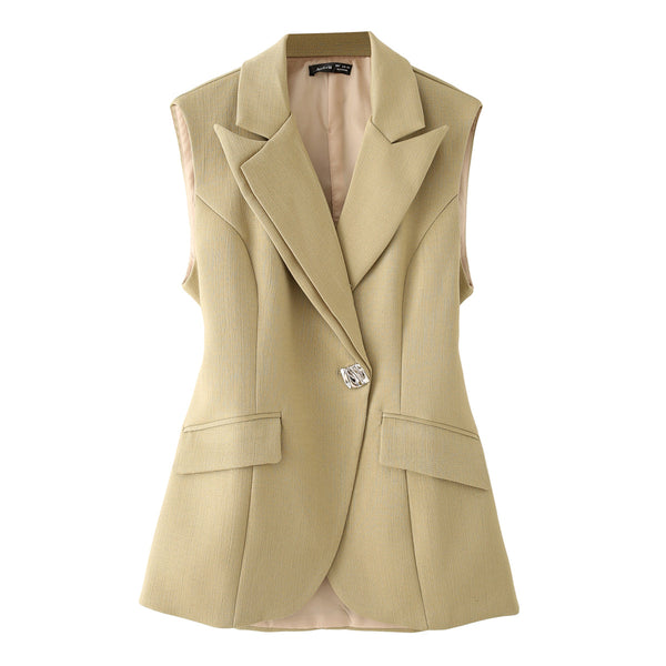 Women Clothing Summer Street One Button Backless Irregular Asymmetric Blazers Vest Women
