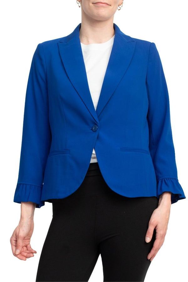 Peace of Cloth One Button Ruffle Sleeve Blazer