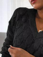 Women V-Neck Knitted Pullover Sweater