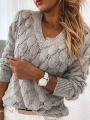 Women V-Neck Knitted Pullover Sweater