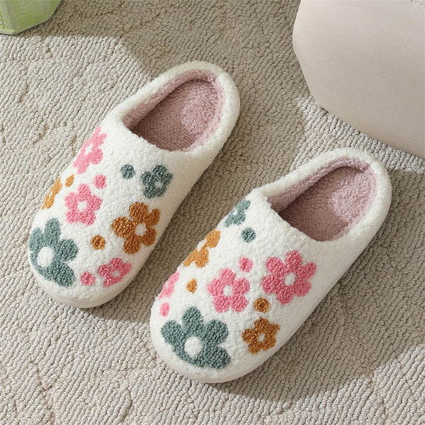 Flower Pattern Cotton Plush Home Slippers