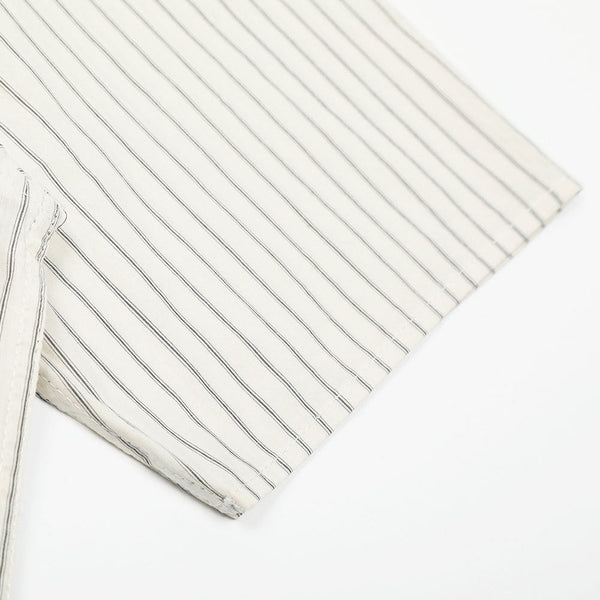 American Style Trendy Vertical Striped Embroidered Letter Short Sleeve Shirt Men's Loose Design Pockets Turn-Down Collar Shirt Summer