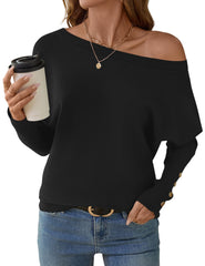 Women's Off The Shoulder Sweater - Oversized Knit Batwing Sleeve Pullover
