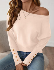Women's Off The Shoulder Sweater - Oversized Knit Batwing Sleeve Pullover