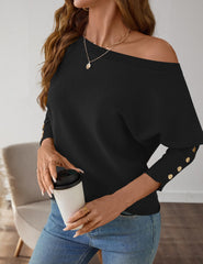 Women's Off The Shoulder Sweater - Oversized Knit Batwing Sleeve Pullover