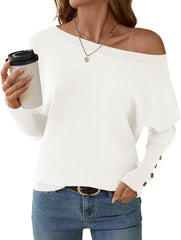 Women's Off The Shoulder Sweater - Oversized Knit Batwing Sleeve Pullover