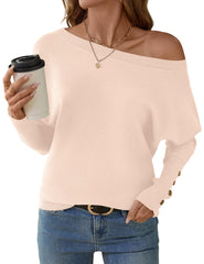 Women's Off The Shoulder Sweater - Oversized Knit Batwing Sleeve Pullover