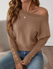 Women's Off The Shoulder Sweater - Oversized Knit Batwing Sleeve Pullover
