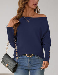 Women's Off The Shoulder Sweater - Oversized Knit Batwing Sleeve Pullover