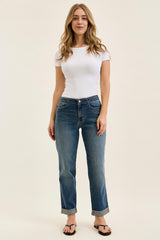 Judy Blue Mid Rise Dark Wash Boyfriend with Adjustable Back Tab + Hollywood WaistBand Jeans - Inseam 28