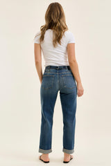 Judy Blue Mid Rise Dark Wash Boyfriend with Adjustable Back Tab + Hollywood WaistBand Jeans - Inseam 28