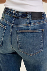 Judy Blue Mid Rise Dark Wash Boyfriend with Adjustable Back Tab + Hollywood WaistBand Jeans - Inseam 28