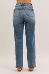 Judy Blue Women's Vintage Wash High Waist Tummy Control Straight Leg Jeans, Inseam 32"