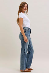 Judy Blue Women's Vintage Wash High Waist Tummy Control Straight Leg Jeans, Inseam 32"