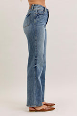 Judy Blue Women's Vintage Wash High Waist Tummy Control Straight Leg Jeans, Inseam 32"