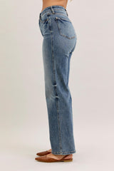 Judy Blue Women's Vintage Wash High Waist Tummy Control Straight Leg Jeans, Inseam 32"