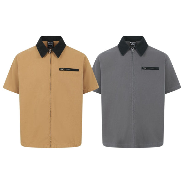 Men's contrasting collar casual short sleeved shirt