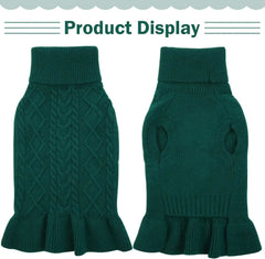Cable Knit Dog Sweater Dress | Soft Turtleneck Warm Pet Pullover (XS–XL)