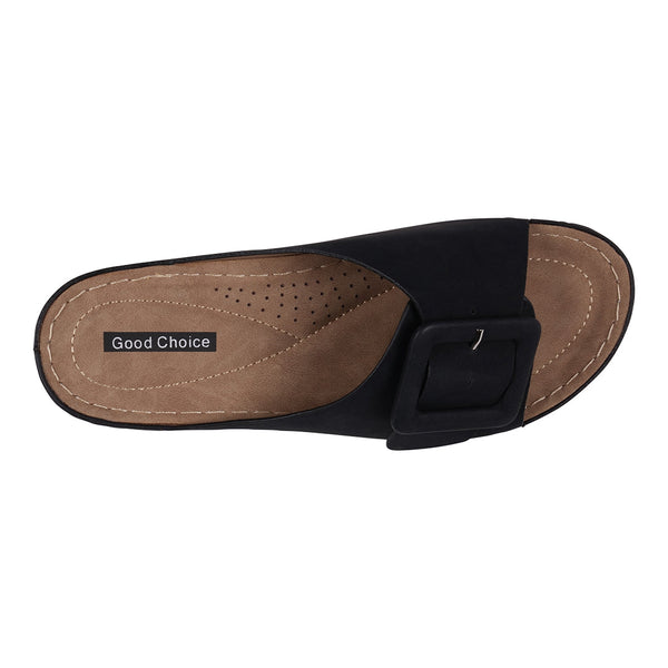 Women's Hamden Black Buckled Flat Sandals