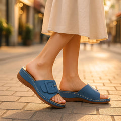 Women's Hamden Black Buckled Flat Sandals