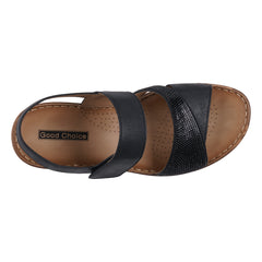 Women's Lux Black Embellished Velcro Wedge Sandals