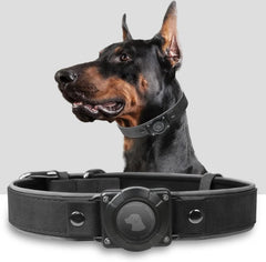 Leather AirTag Dog Collar, Water-Resistant, Reflective, Adjustable, Built-In AirTag Holder