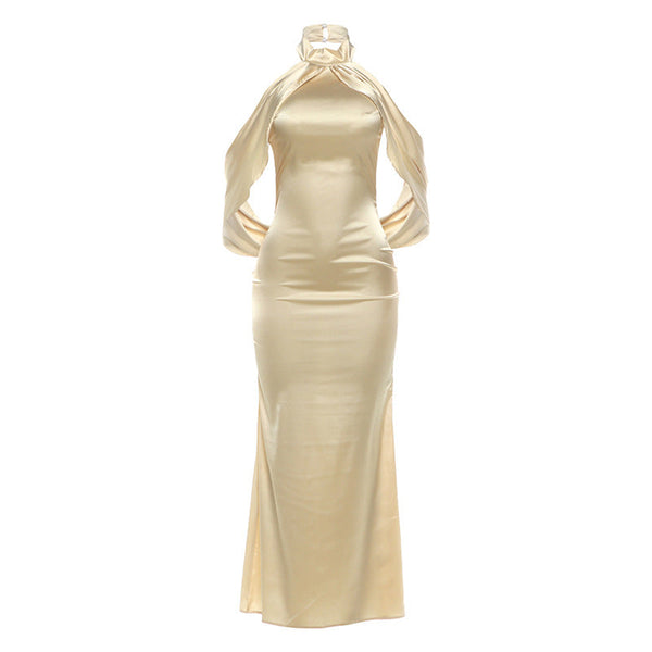 Summer Women Elegant Slim Fit Shoulder Sleeve Irregular Asymmetric Backless Sexy Sheath Dress for Women
