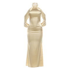 Summer Women Elegant Slim Fit Shoulder Sleeve Irregular Asymmetric Backless Sexy Sheath Dress for Women