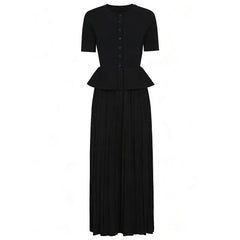 Summer Ladies Internet Popular Slim Fitting Slimming False Two Piece Short Sleeve Pleated Dress Women