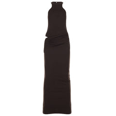 French Elegant Women Halter Dress Women Retro Cropped Outfit Hollow Out Cutout out Patchwork Maxi Dress