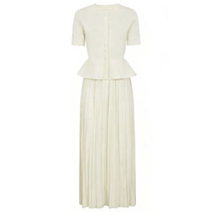 Summer Ladies Internet Popular Slim Fitting Slimming False Two Piece Short Sleeve Pleated Dress Women