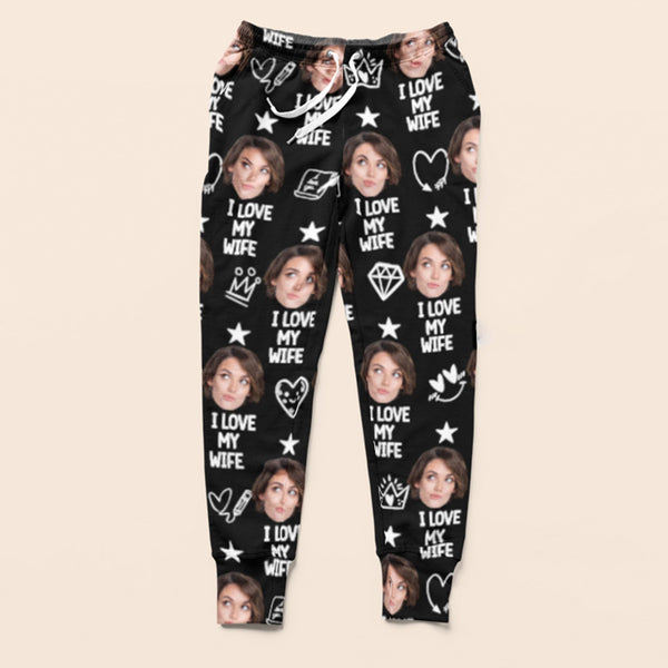 Custom Face I Love My Husband Sweatpants,Valentine Pajamas Sweatpants, Funny Gift For Husband, Boyfriend, Wife 681876