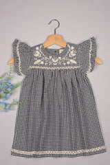 Embroidered Yoke Eith Ruffle Sleeves  Dress