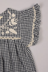 Embroidered Yoke Eith Ruffle Sleeves  Dress