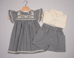 Embroidered Yoke Eith Ruffle Sleeves  Dress