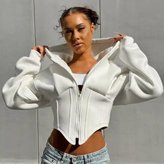 Women's Clothing Long-sleeve Zipper Hooded Cardigan