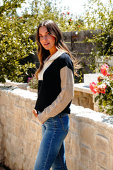 Black Color Block Half Zip Sweater