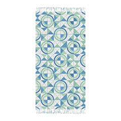Boho Geometric Beach Towel - Blue Green Circular Fringe - DipaliZ