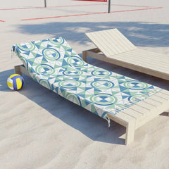 Boho Geometric Beach Towel - Blue Green Circular Fringe - DipaliZ