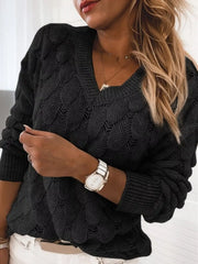Women V-Neck Knitted Pullover Sweater