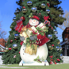Dark Night Presents Christmas Outdoor Yard Sign by Susan Winget - Christmas Santa and Snowman Decor - 8471104F-SW