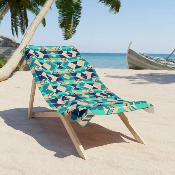 Geometric Teal Aztec Beach Towel - Coastal Vibes - DipaliZ