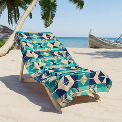 Geometric Teal Aztec Beach Towel - Coastal Vibes - DipaliZ