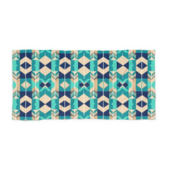 Geometric Teal Aztec Beach Towel - Coastal Vibes - DipaliZ