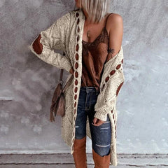 Women's Knitted Color Block Hooded Cardigan Sweater